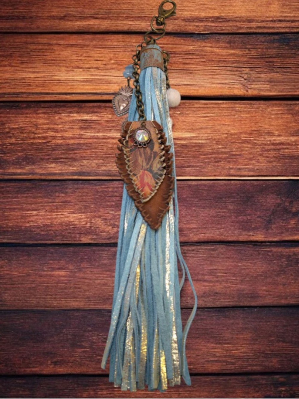 NWT A Rare Bird Leather Tassel Keychain